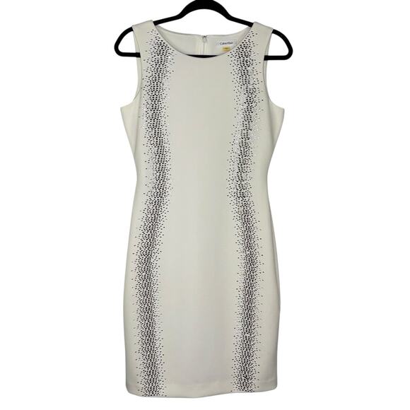 Calvin Klein Sheath Midi Scuba Dress Embellished Ivory Crystal Sleeveless Size 6 - Picture 2 of 4